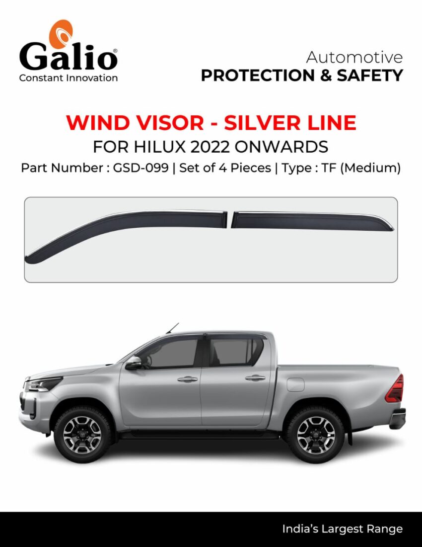 TOYOTA HILUX 2022 ONWARDS WIND VISOR – SILVER LINE – SET OF 4 PCS