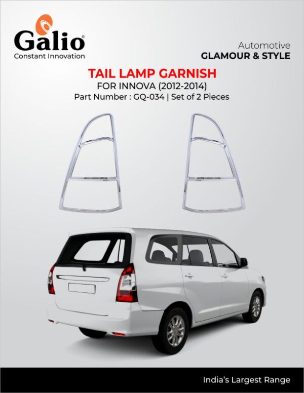 TOYOTA INNOVA 2012 TO 2014 TAIL LAMP GARNISH GQ-034 CHROME FINISH – SET OF 2 PCS