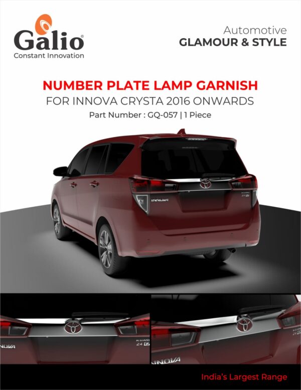 TOYOTA INNOVA CRYSTA 2016 TO 2020 NUMBER PLATE LAMP GARNISH – CHROME – 1 PIECE