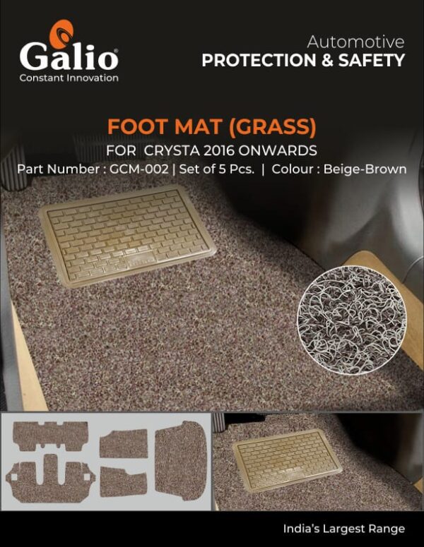 TOYOTA INNOVA CRYSTA 2016 TO 2020 FOOT MATS – GRASS TYPE – SET OF 5 PCS
