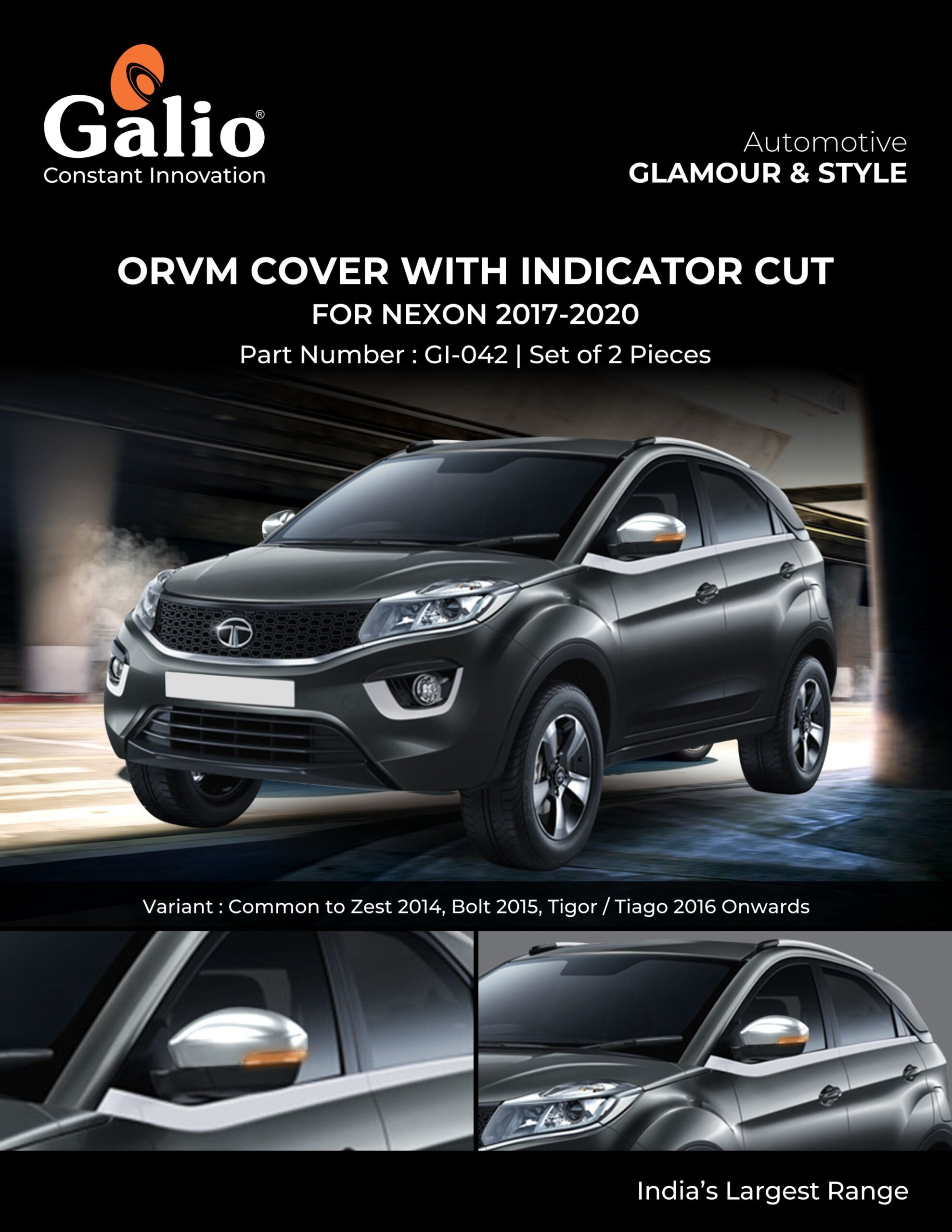 TELCO TATA NEXON (2017–2020) ORVM COVER WITH INDICATOR CUT CHROME SET OF 2 PCS