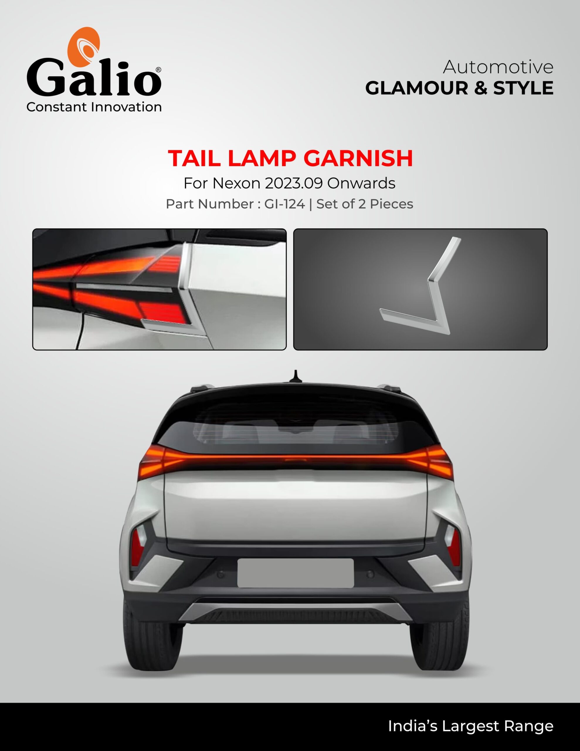 TELCO TATA NEXON (2023.09) TAIL LAMP GARNISH CHROME SET OF 2 PCS