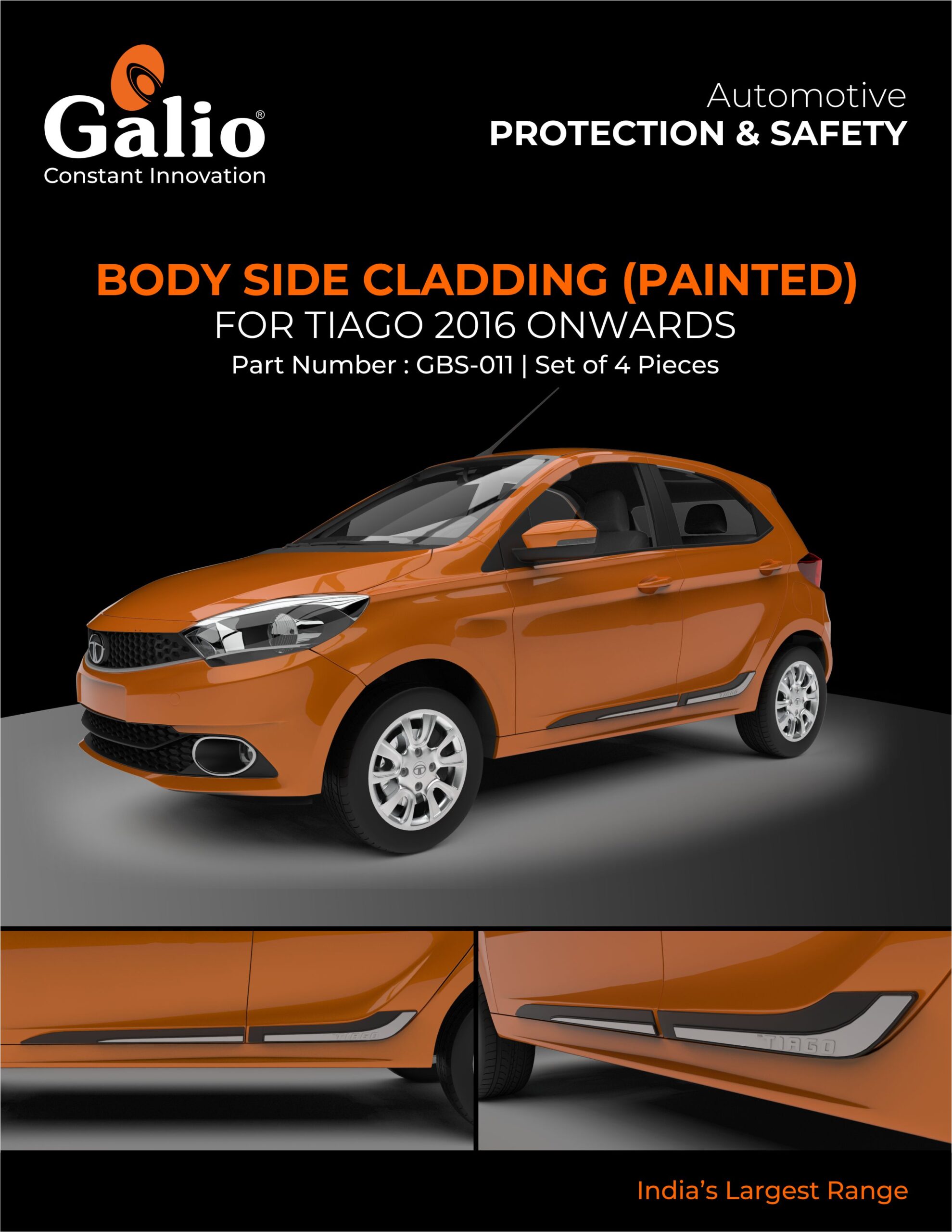 TELCO TATA TIAGO (2016 ONWARDS) BODY SIDE CLADDING β PAINTED β SET OF 4 PCS