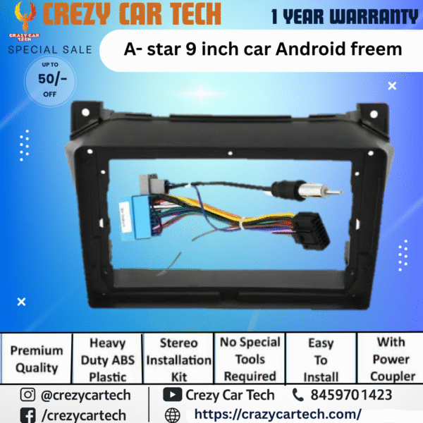 Maruti A-Star 9-Inch Android Stereo Frame with Power Coupler – Heavy Duty ABS Plastic