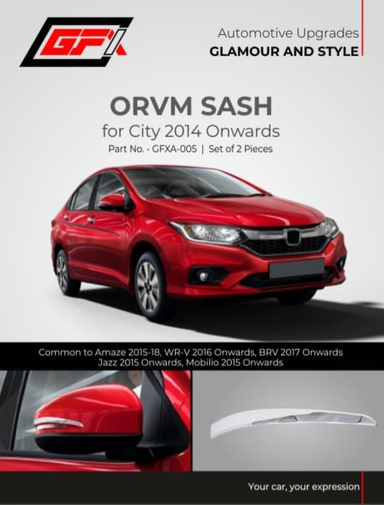 HONDA CITY 2017–2019 ORVM SASH CHROME GARNISH – SIDE MIRROR PROTECTOR