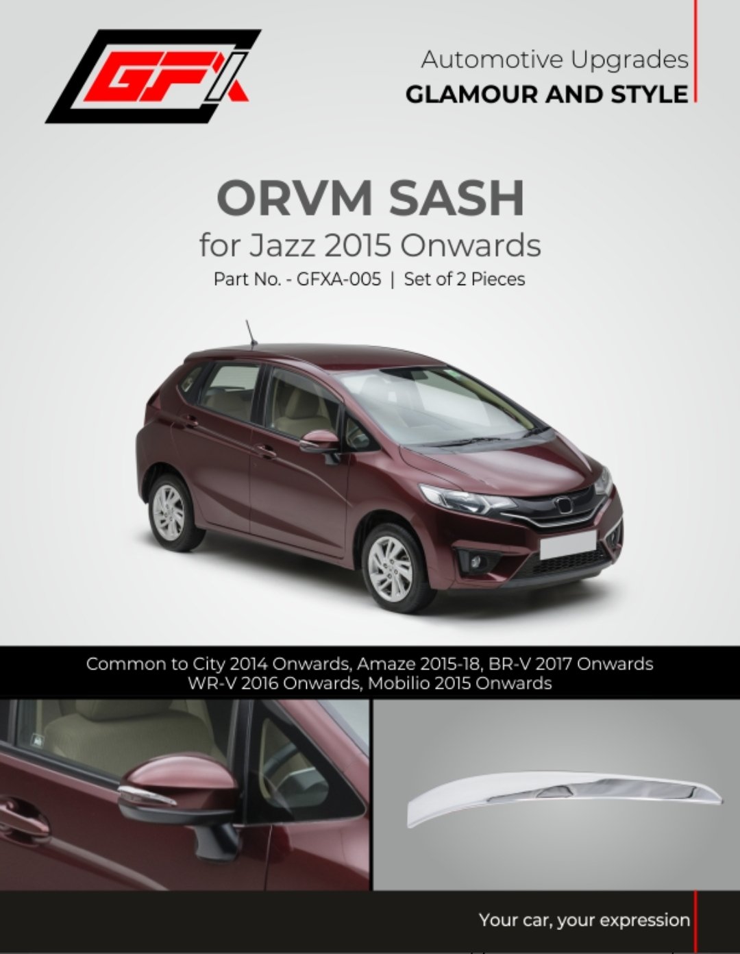 Honda Jazz ORVM Sash Chrome Garnish (2015 Onwards) – Set of 2 pcs