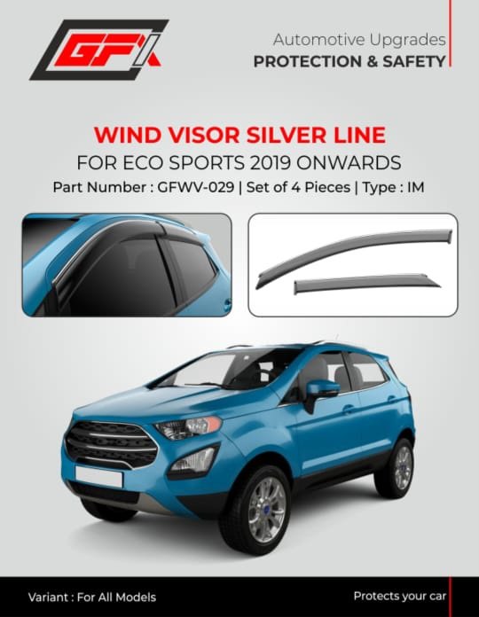 GFX Wind Visor Silver Line for Ford EcoSport 2019 Onwards (Set of 4 Pcs | Medium Size) – Premium Door Visor