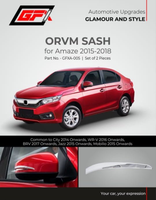 GFX ORVM Sash Chrome Garnish for Honda Amaze 2018 Onwards (Set of 2 Pcs) – Premium Mirror Trim