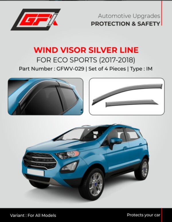 GFX Wind Visor Silver Line for Ford EcoSport 2017–2018 | Stylish Medium Rain Guard – Set of 4