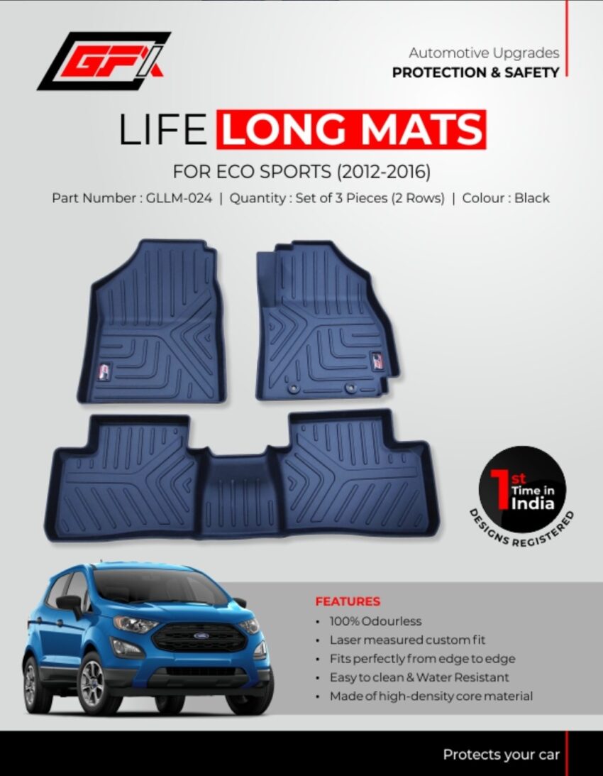 GFX Life Long Mats for Ford EcoSport 2012-2016 (2 Rows, Set of 3) - Durable Custom Fit Car Mats - Image 2