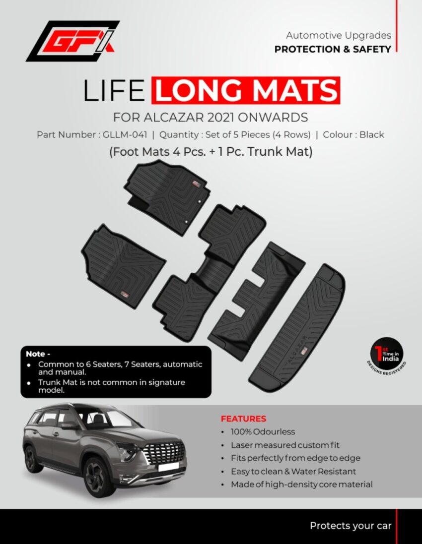 GFX Life Long Mats for Hyundai Alcazar 2021 Onwards – Custom Fit, Waterproof & Durable Car Floor & Trunk Mats (Set of 5 Pcs, Black) - Image 2