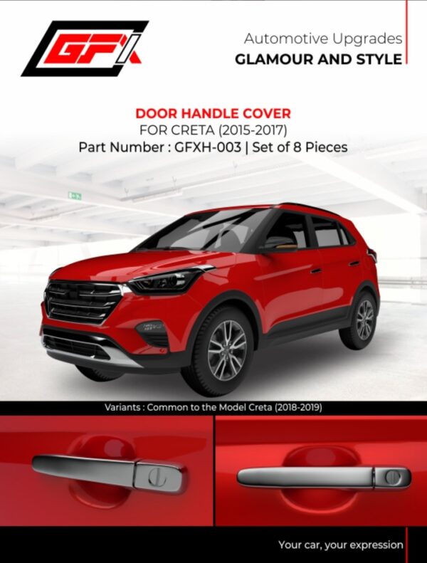 Door Handle Cover for Hyundai Creta (2015–2017) – Chrome – Set of 8