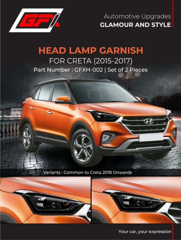 Head Lamp Garnish for Hyundai Creta (2015–2017) – Chrome – Set of 4