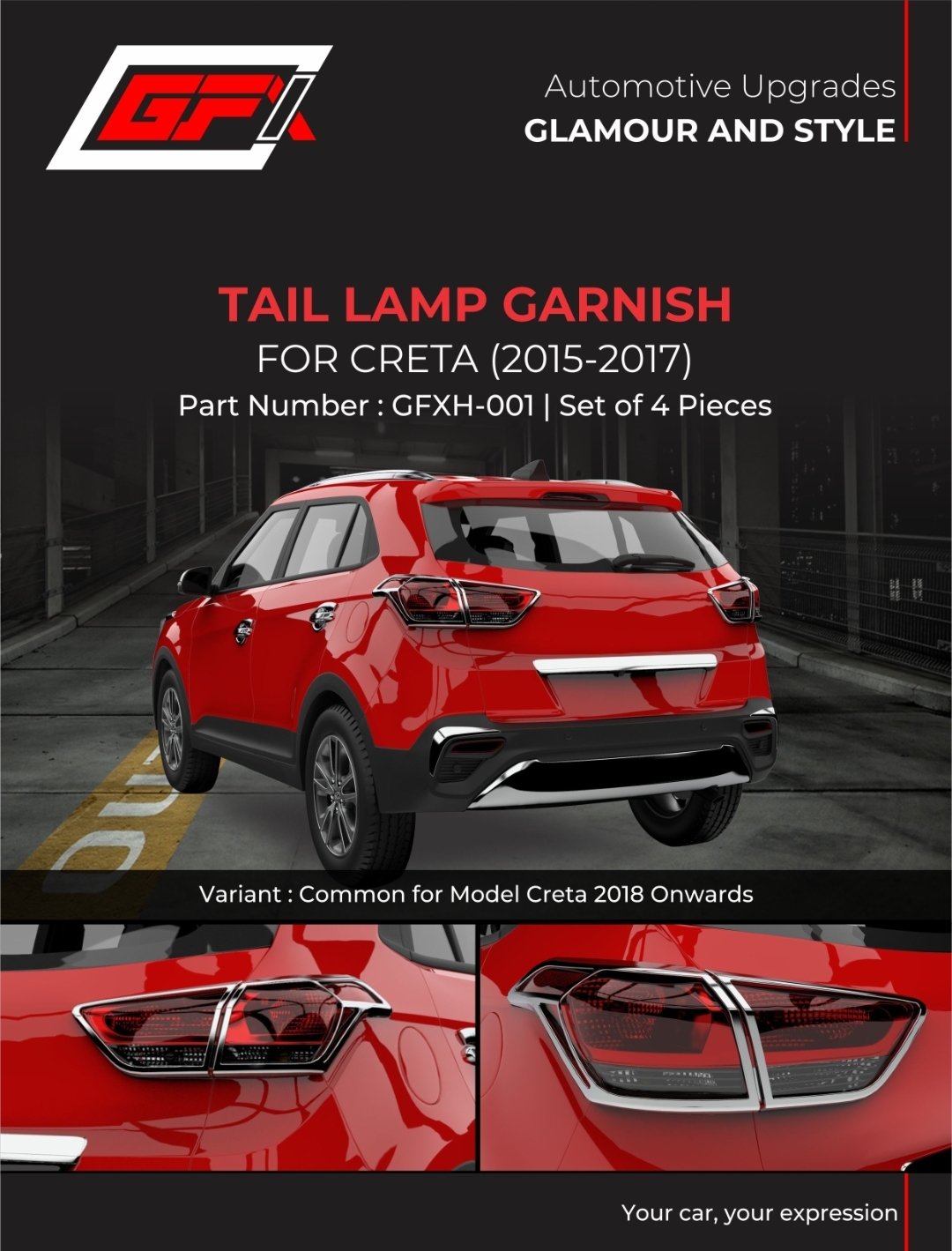 Tail Lamp Garnish for Hyundai Creta (2015β2017) β Chrome Finish β Set of 4 - Image 2
