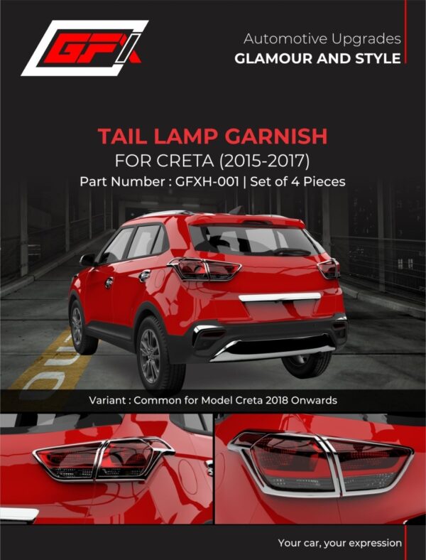 Tail Lamp Garnish for Hyundai Creta (2015–2017) – Chrome Finish – Set of 4
