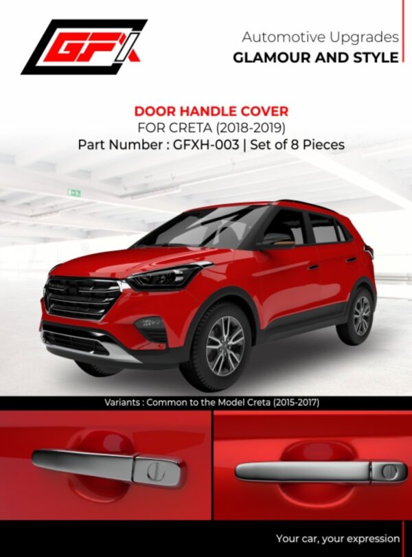 Door Handle Cover Chrome (8 Pcs)   for Hyundai Creta 2018–2019 – Premium Chrome Garnish ✨