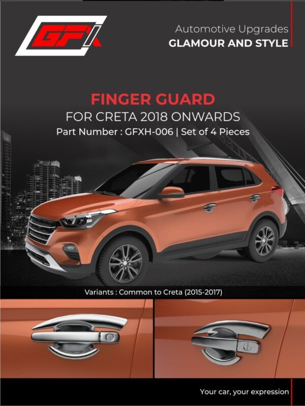Finger Guard Chrome Set (4 Pcs)   for Hyundai Creta 2018–2019 – Premium Protection & Stylish Look ✨