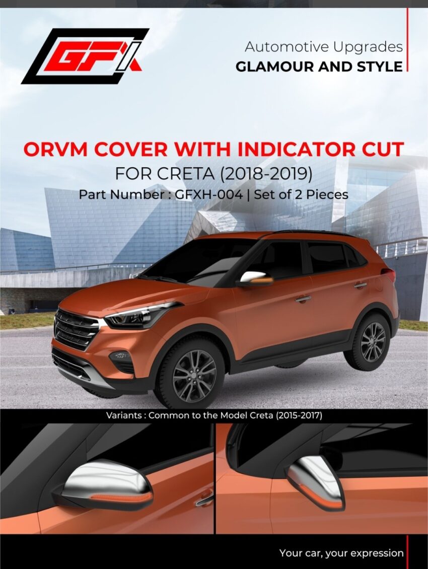 ORVM Cover with Indicator Cut (2 Pcs)   for Hyundai Creta 2018–2019 – Premium Chrome Finish ✨