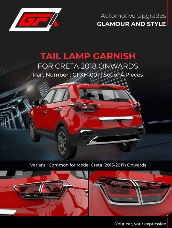 Tail Lamp Garnish Chrome (4 Pcs)   for Hyundai Creta 2018–2019 – Premium Car Styling ✨