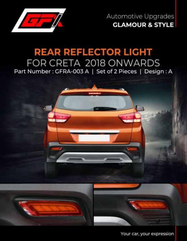 Rear Reflector Light (Design-A) for Hyundai Creta 2018–2019 | Premium Tail Reflector, Easy DIY Installation, Durable & Stylish