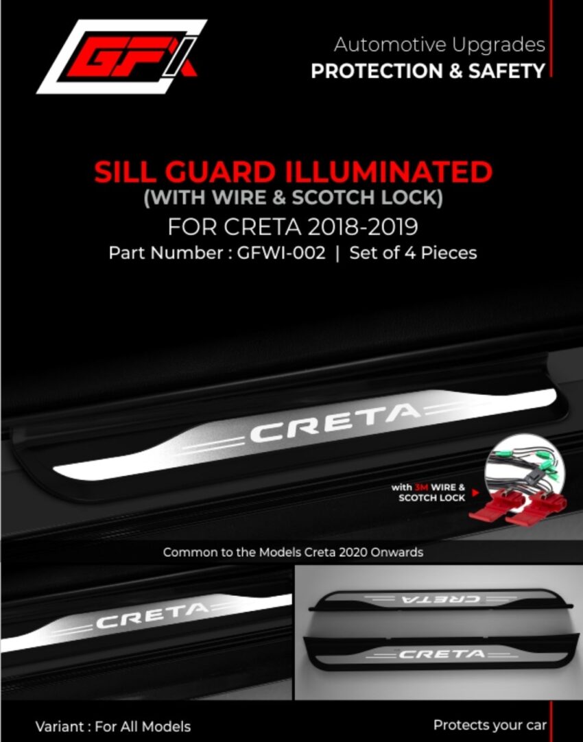 Sill Guard Illuminated (with Wire & Scotch Lock) for Hyundai Creta 2018–2019 | Premium Door Sill Plates, Easy DIY Installation, Durable ABS - Image 2