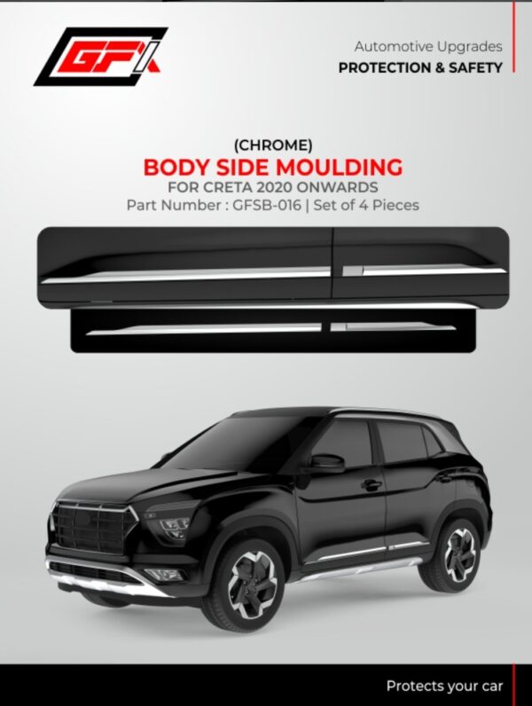 GFX Body Side Moulding Chrome for Hyundai Creta 2020 Onwards – Door Side Beading, Set of 4 (GFSB‑016)  ️