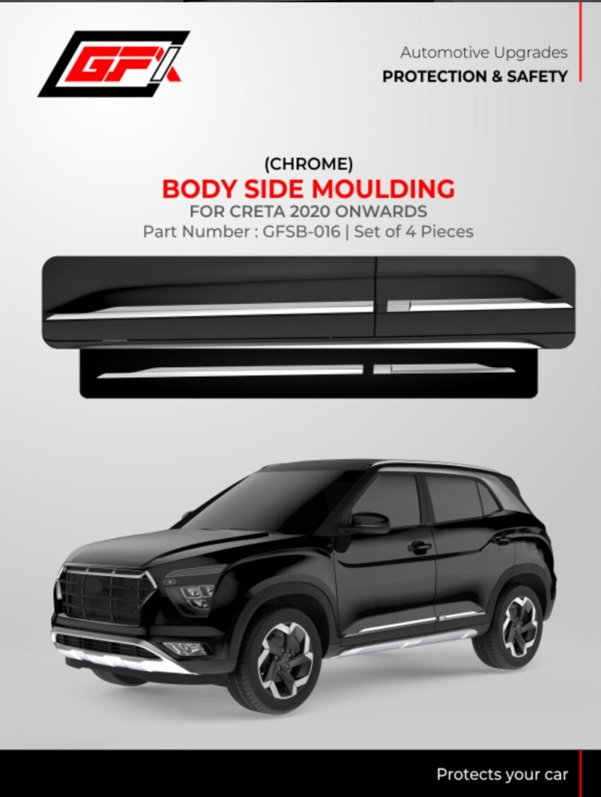 GFX Body Side Moulding Chrome for Hyundai Creta 2020 Onwards – Door Side Beading, Set of 4 (GFSB‑016)  ️