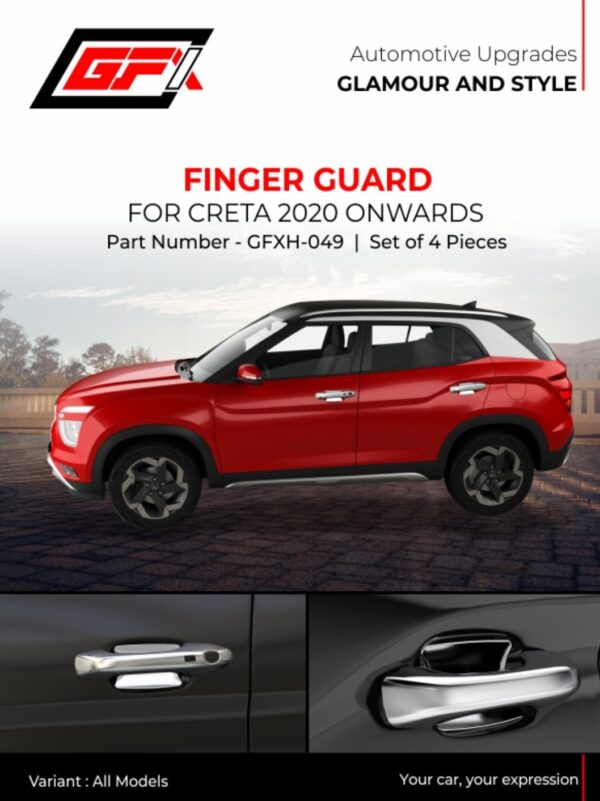 GFX Finger Guard Door Handle Protector for Hyundai Creta 2020 Onwards – Chrome, Set of 4 (GFXH‑049)  ️ ️