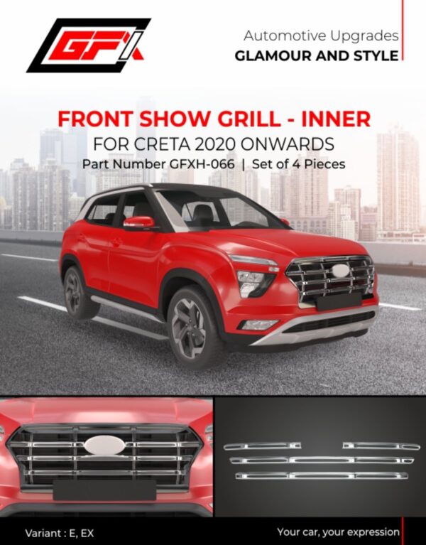 GFX Front Show Grill Full Chrome Set for Hyundai Creta 2020 Onwards – 5 Pieces (GFXH‑065) ✨