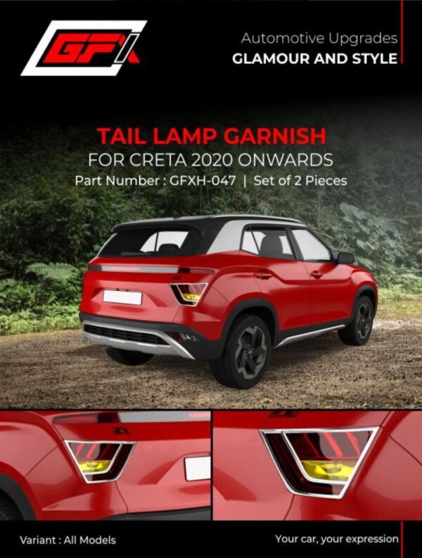 GFX Tail Lamp Garnish for Hyundai Creta 2020 Onwards – Premium Chrome, Set of 2 (GFXH‑047) ✨