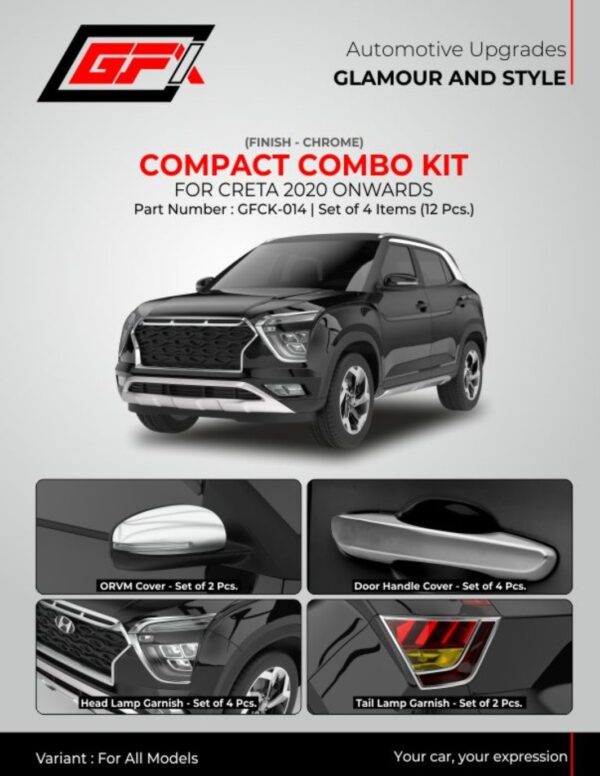 GFX Compact Combo Kit Chrome for Hyundai Creta 2020 Onwards – 12 Pcs (GFCK‑014) ✨