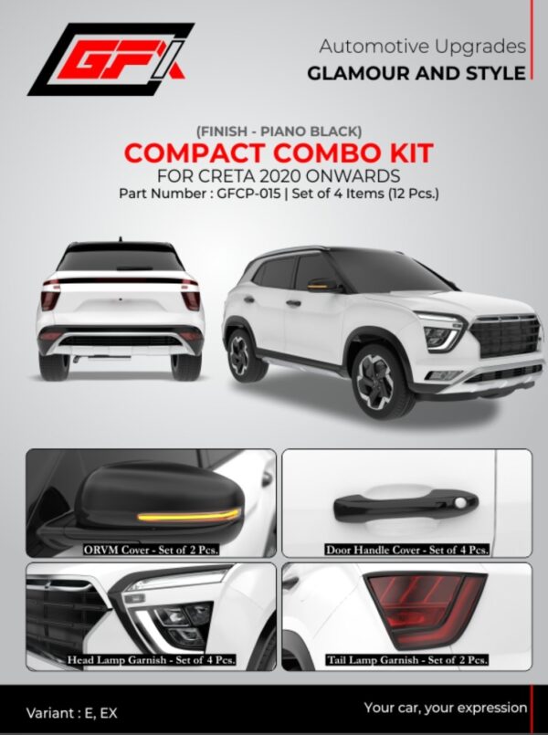 GFX Compact Combo Kit – Piano Black for Hyundai Creta 2020 Onwards (GFCP‑015)