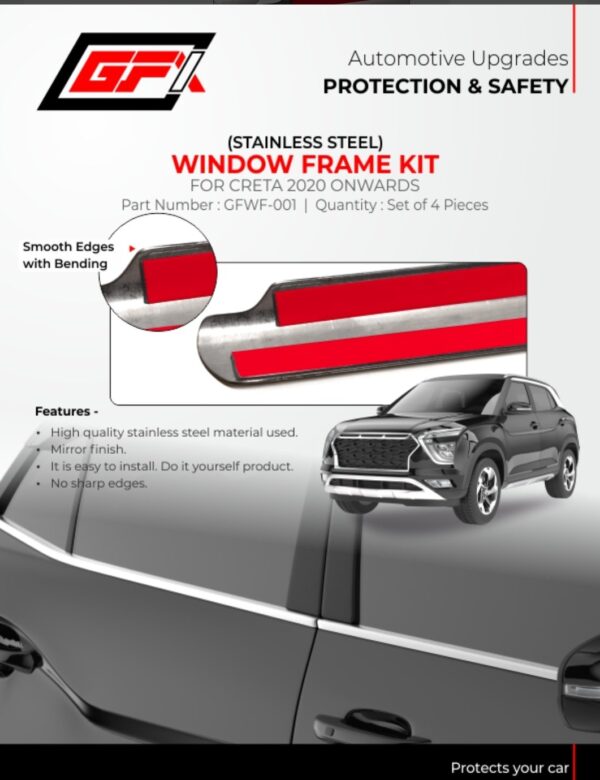 GFX Window Frame Kit – Stainless Steel for Hyundai Creta 2020 Onwards (GFWF‑001) ✨