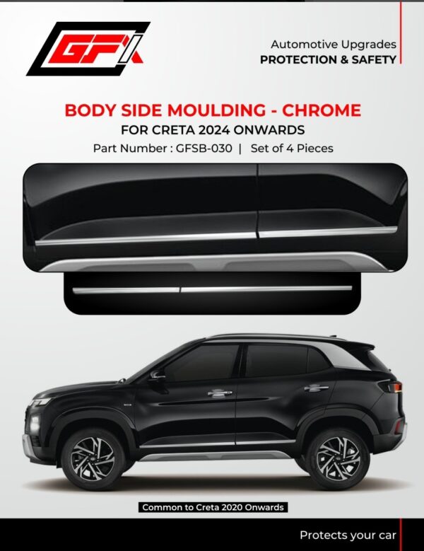 Chrome Body Side Moulding for Hyundai Creta 2024 Onwards – Premium Protection (Set of 4)