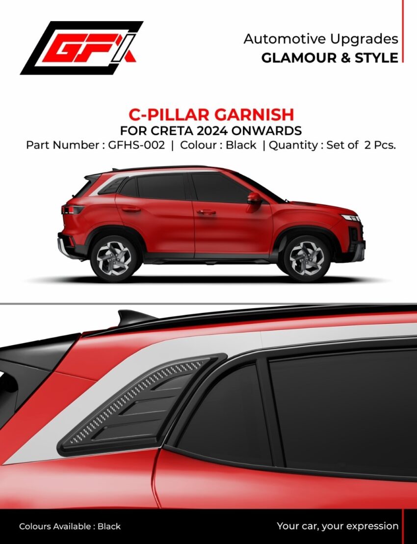 Black C-Pillar Garnish for Hyundai Creta 2024 Onwards – Premium Glossy Exterior Styling (Set of 2)