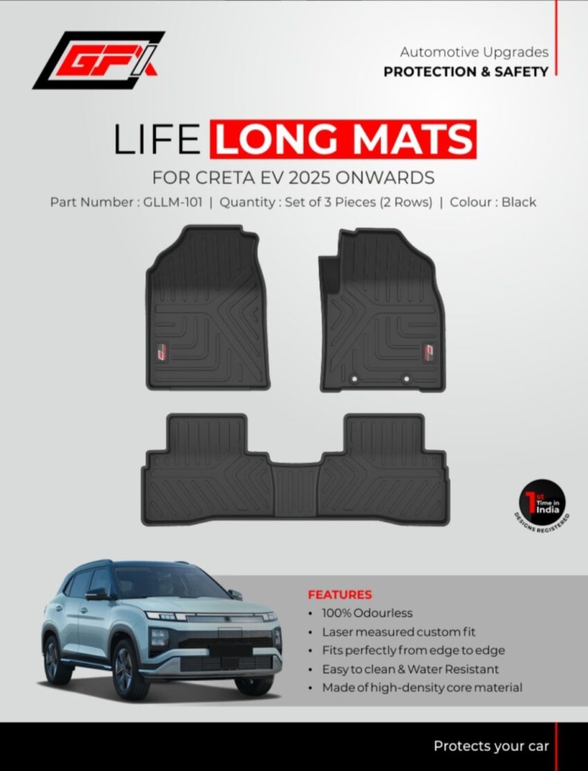 GFX Life Long Mats for Hyundai Creta EV 2025 Onwards (Set of 3 Pcs | 2 Rows) – Custom Fit, Waterproof & Durable Car Mats - Image 2