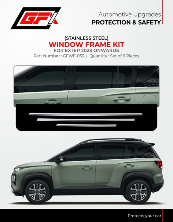 Hyundai Exter 2023 Onwards – Window Frame Kit (Stainless Steel) | Set of 6 Pcs