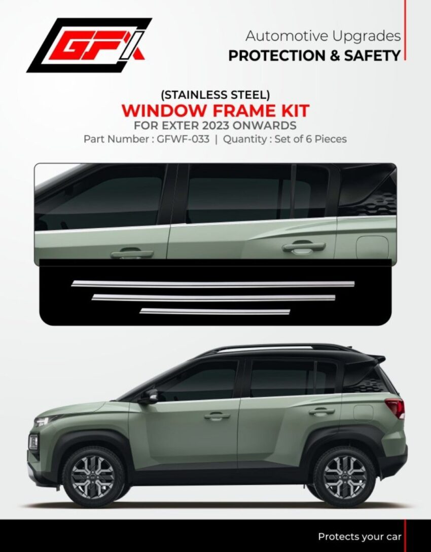 Hyundai Exter 2023 Onwards – Window Frame Kit (Stainless Steel) | Set of 6 Pcs