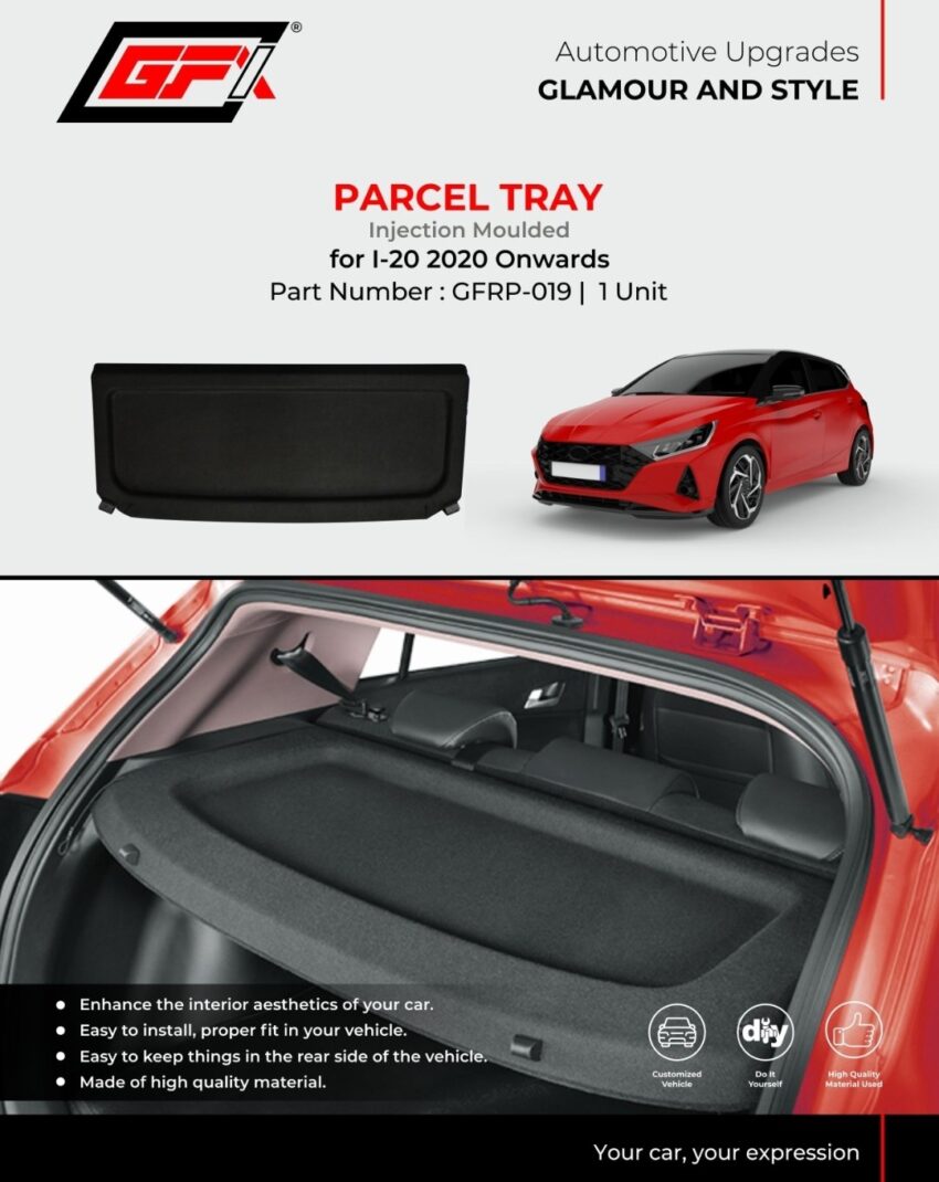 Parcel Tray Injection Moulded for Hyundai i20 2020 Onwards | Premium Rear Parcel Shelf | Durable Car Boot Organizer