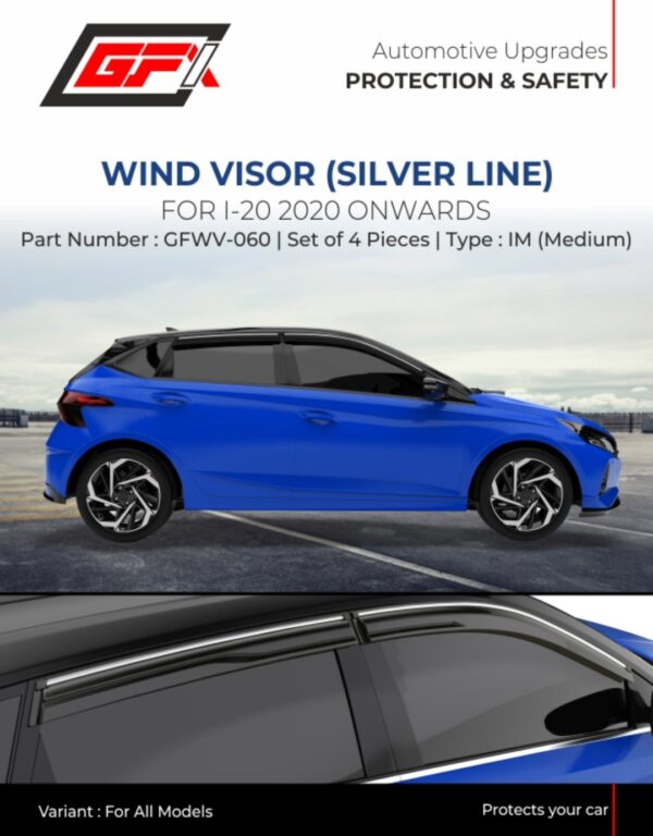 Wind Visor Silver Line for Hyundai i20 2020 Onwards | Premium Car Door Visor Set of 4 | Stylish & Durable Rain Guard