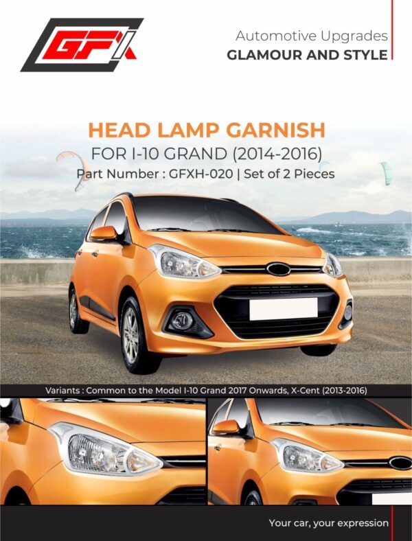 Hyundai Grand i10 (2014–2016) Head Lamp Chrome Garnish (Set of 2) | GFX GFXH-020