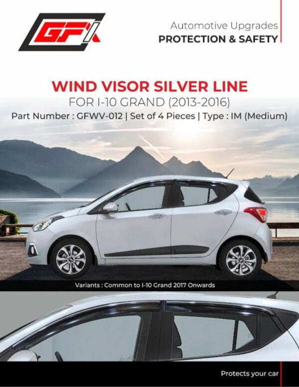 Hyundai Grand i10 (2014–2016) Door Visor – Silver Line IM (Set of 4) | GFX GFWV-012