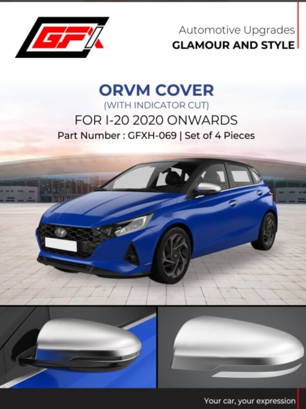 ORVM Cover with Indicator Cut for Hyundai i20 2020 Onwards | Chrome Mirror Garnish Set of 4 | Premium Car Styling