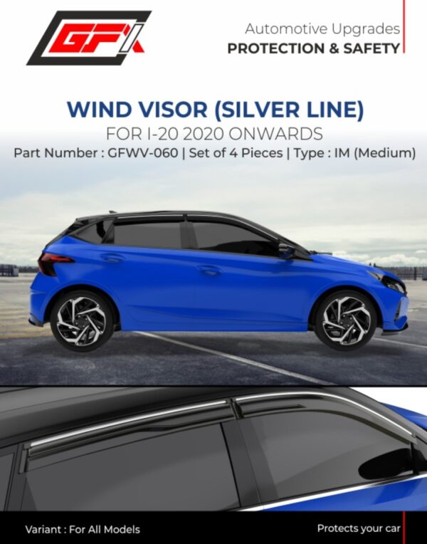 Wind Visor Silver Line for Hyundai i20 2020 Onwards | Premium Car Door Visor Set of 4 | Stylish & Durable Rain Guard