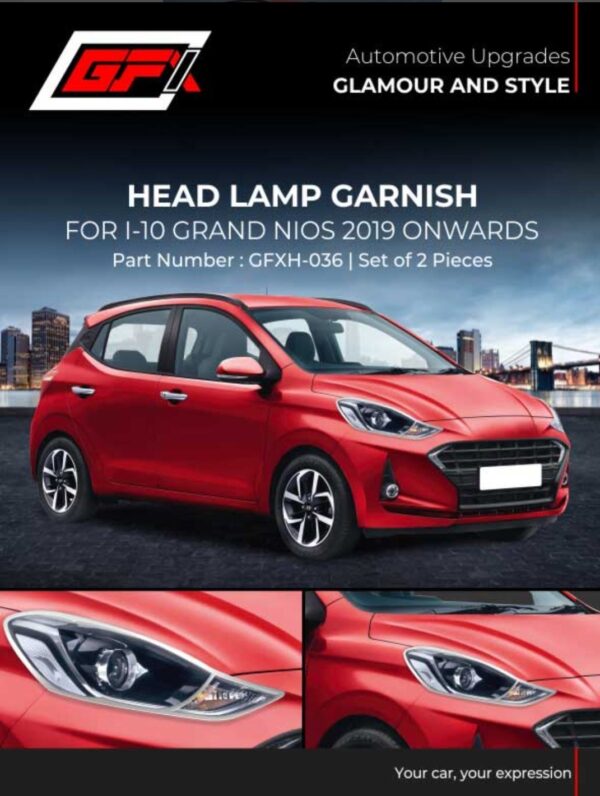 Hyundai Grand i10 Nios Head Lamp Garnish Chrome – 2019 Onwards | Premium Car Styling