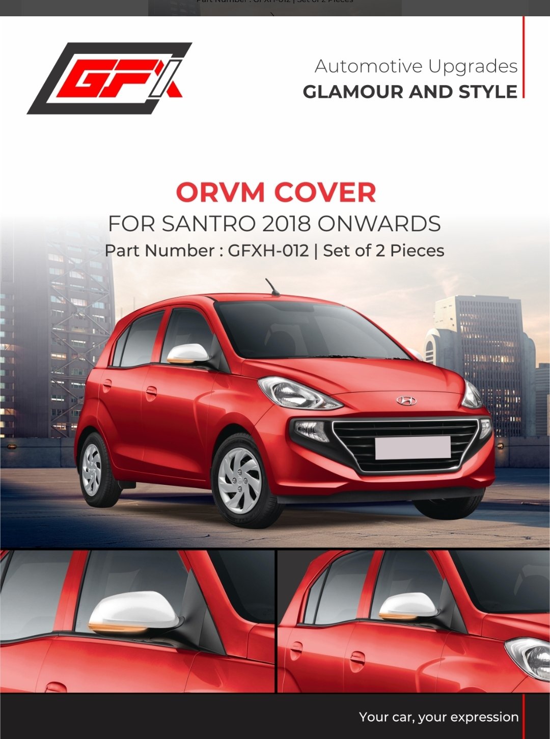 Hyundai Santro 2018 Onwards ORVM Cover Chrome Garnish – Set of 2