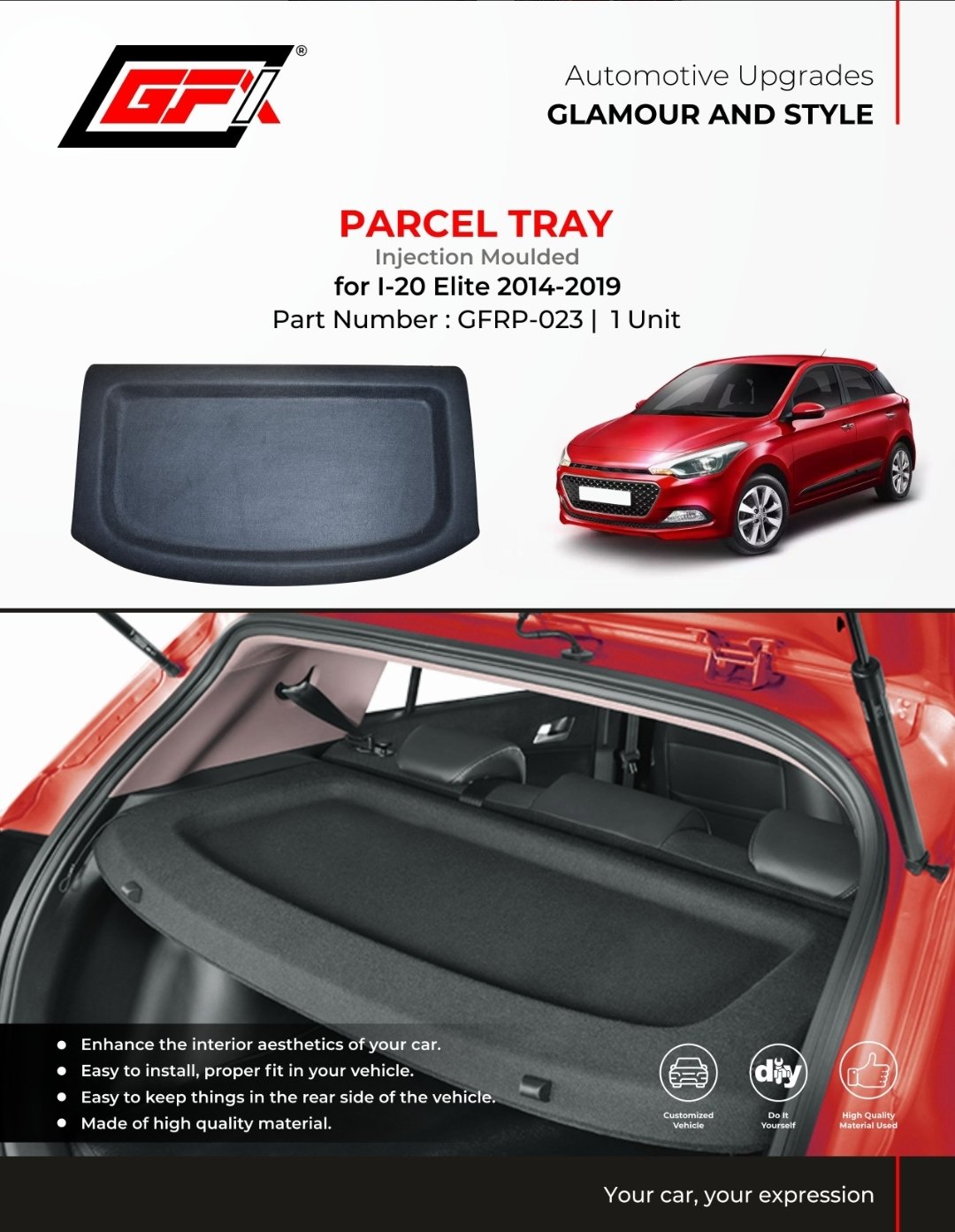Parcel Tray (Injection Moulded) - Hyundai i20 Elite 2014-2017