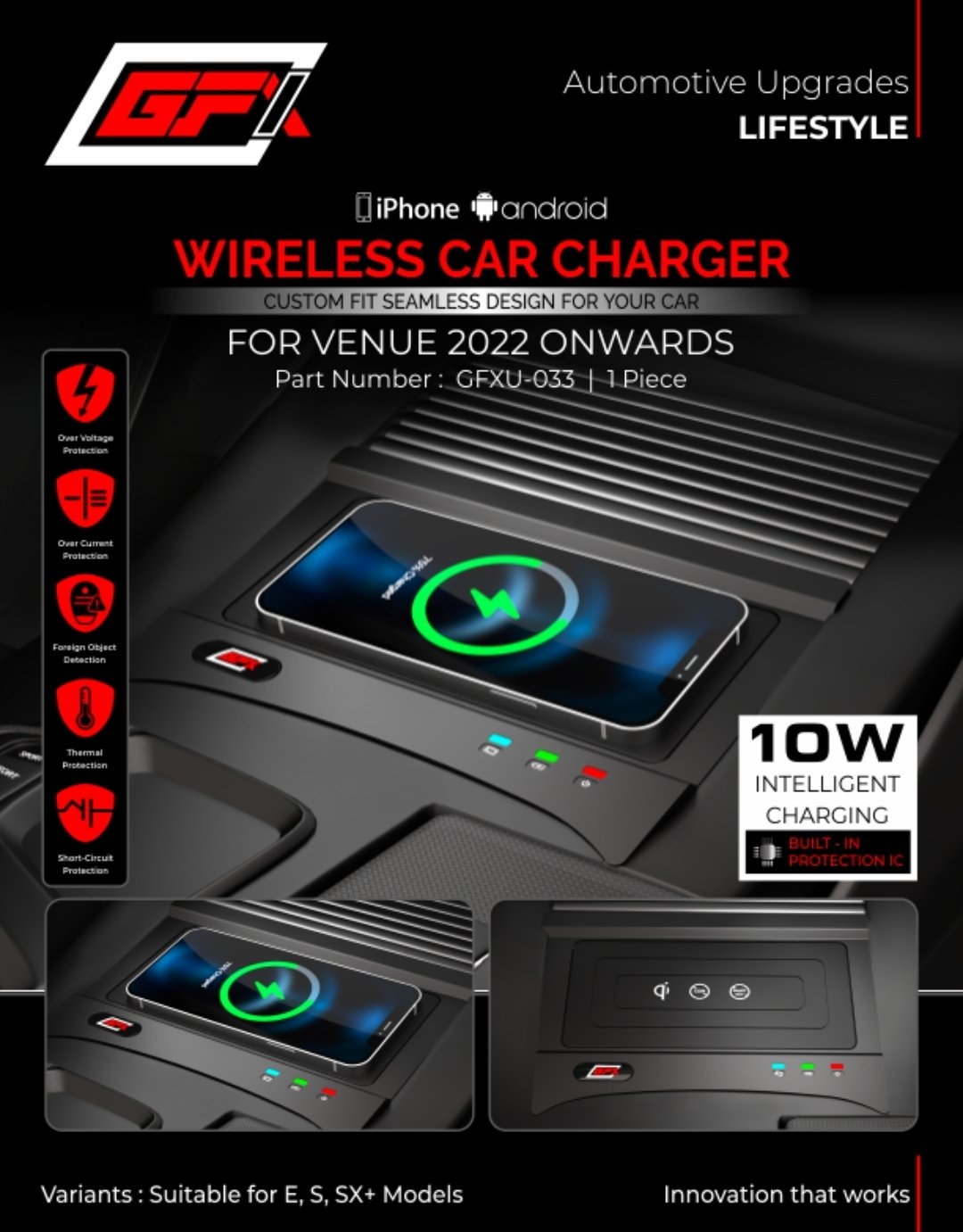 Wireless Car Charger – GFXU-033 for Hyundai Venue (2022 Onwards)