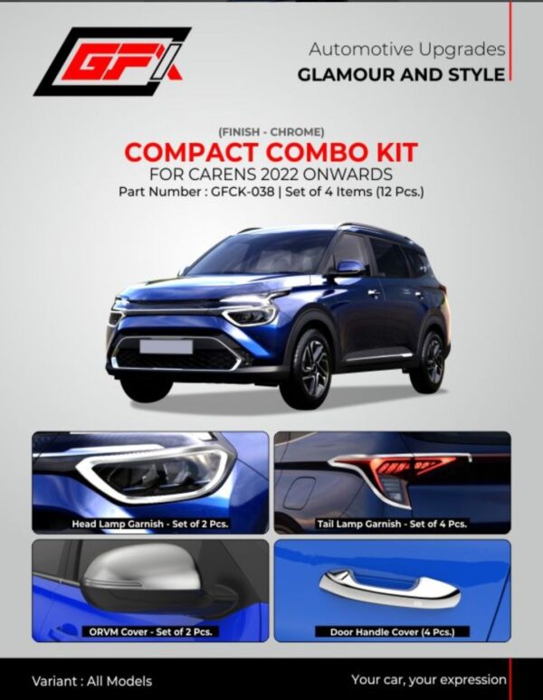 Kia Carens Chrome Combo Kit (2022 Onwards) | Headlight, Taillight, ORVM & Door Handle Garnish Set