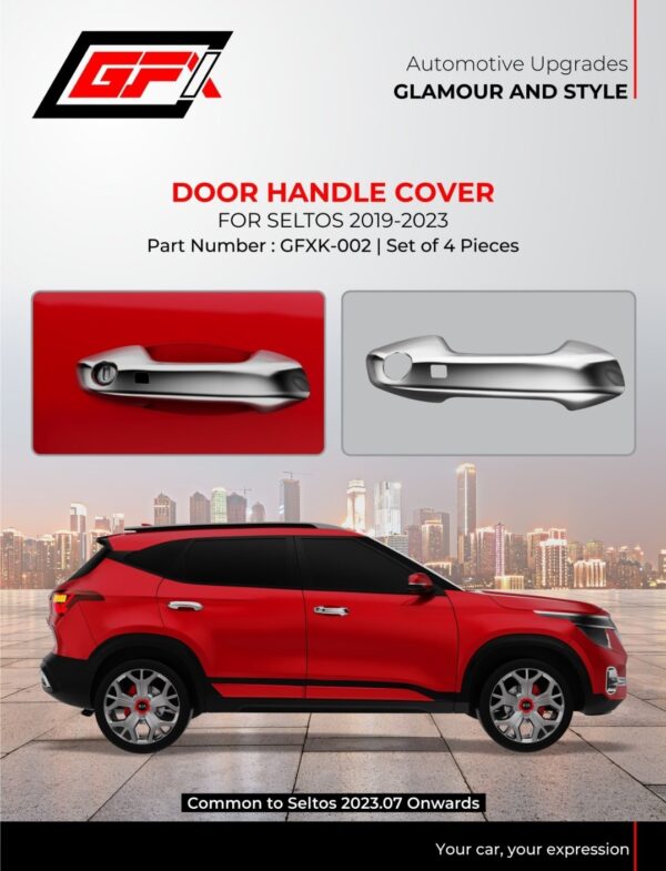Kia Seltos 2019–2023 Chrome Door Handle Cover Set (4 Pcs) | Premium ABS Chrome Garnish | GFXK-002